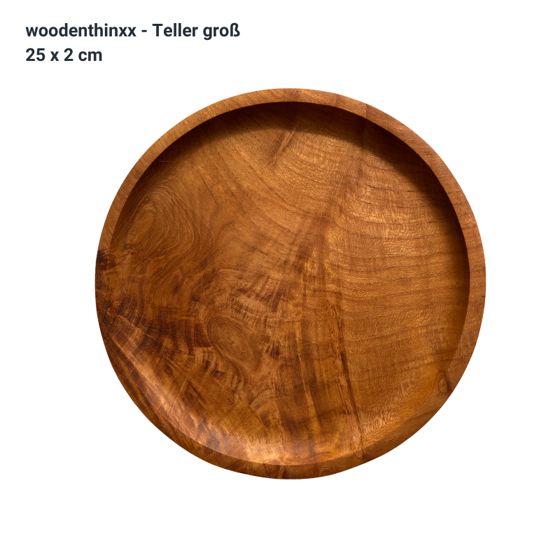 2er-Set Teak Wurzel-Holz Teller groß 25 cm  massiv Handmade nachhaltig Woodenthinxx