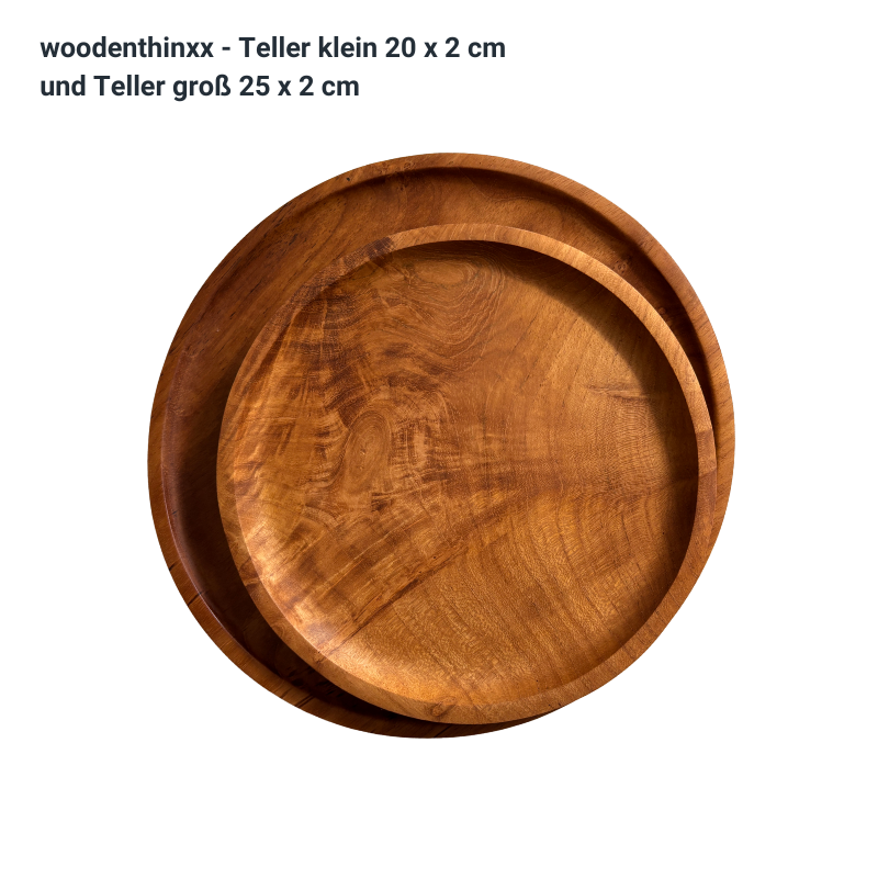 2er-Set Teak Wurzel-Holz Teller groß 25 cm  massiv Handmade nachhaltig Woodenthinxx